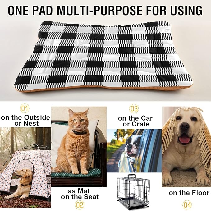 Black White Buffalo Plaid Dog Bed Lumberjack Check Small Pet Bed Mat Non Slip Cat Beds Pad Mats Soft Dogs Bed Pillows Pets Blanket Cushion