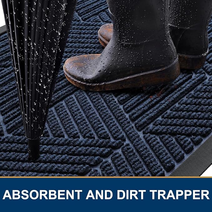 Smiry Front Door Mat Outside Entrance, Heavy Duty Sturdy Natural Rubber Doormat