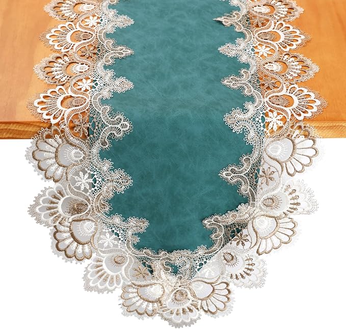 Lace Table Runner, Waterproof Oil-Proof PU Leather Table Runner