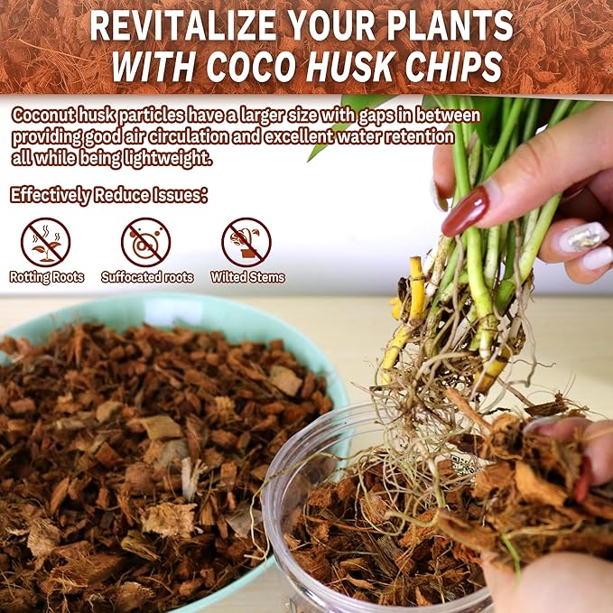 Coco Husk -27PACK Organic Coconut Husk Chips with Low EC & PH Balanced, High Expansion Coconut Substrate Coco Husk Mulch for Garden Flowers, Planting, Reptile