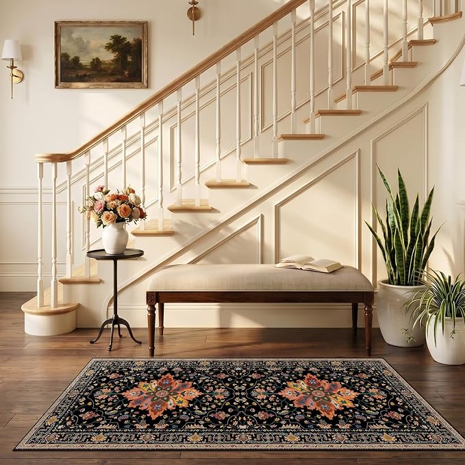 RELEANY Area Rugs Runner 2'6"x5' Washable Non-Slip, Floral Vintage Distress