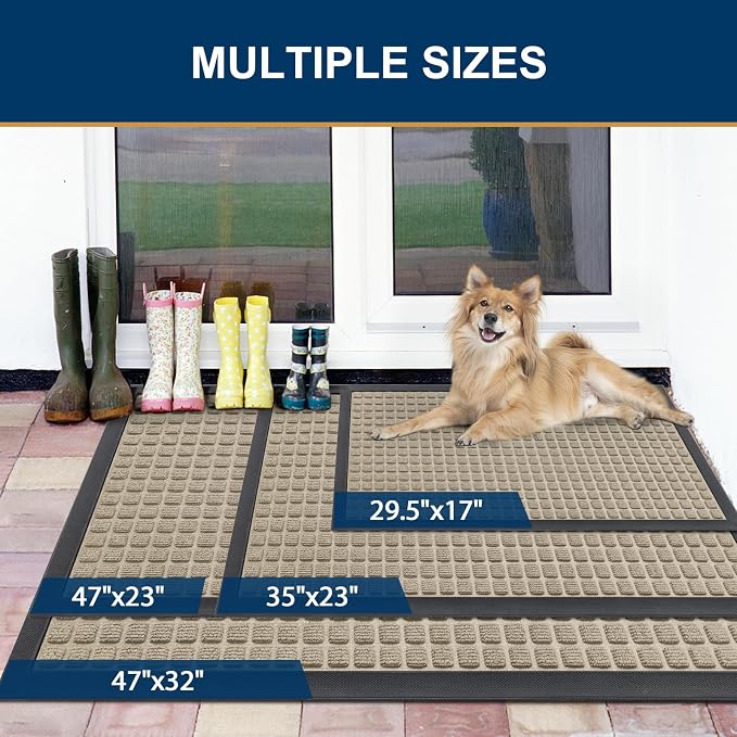Smiry Front Door Mat Outside Entrance, Heavy Duty Natural Rubber Doormat
