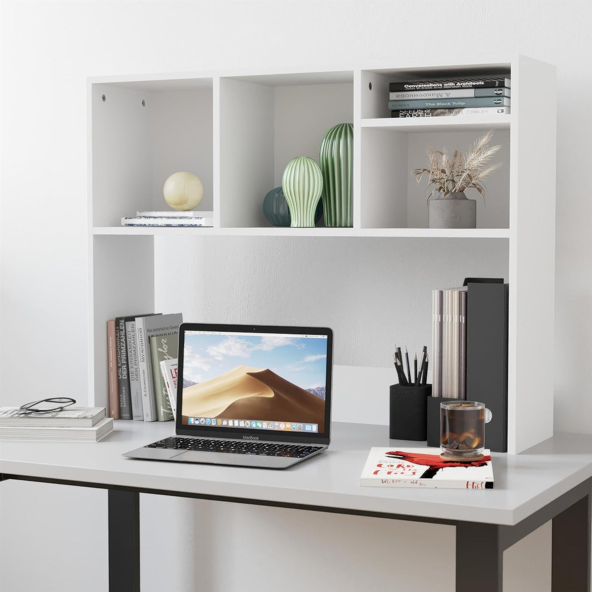 Flash Furniture Desktop Bookshelf with Multiple Cubbies, White