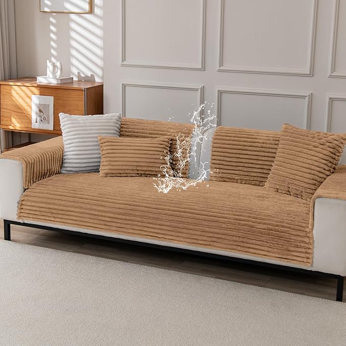 Waterproof Couch Cover & Sofa Cover, Couch Covers for Sofa Washable Non-Slip, Soft Dog Bed Protector for Sectional, Loveseat, Living Room, Car & RV Furniture (Khaki, 23"x23" 2 Pack)