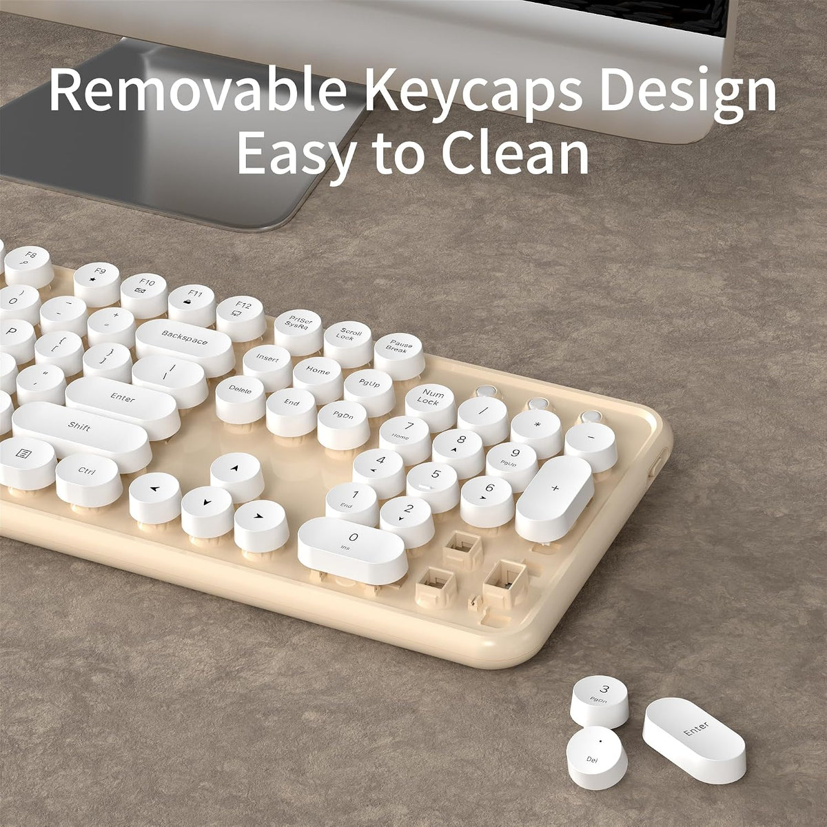 Cute Colorful Wireless Bluetooth Keyboard, White Milk Tea