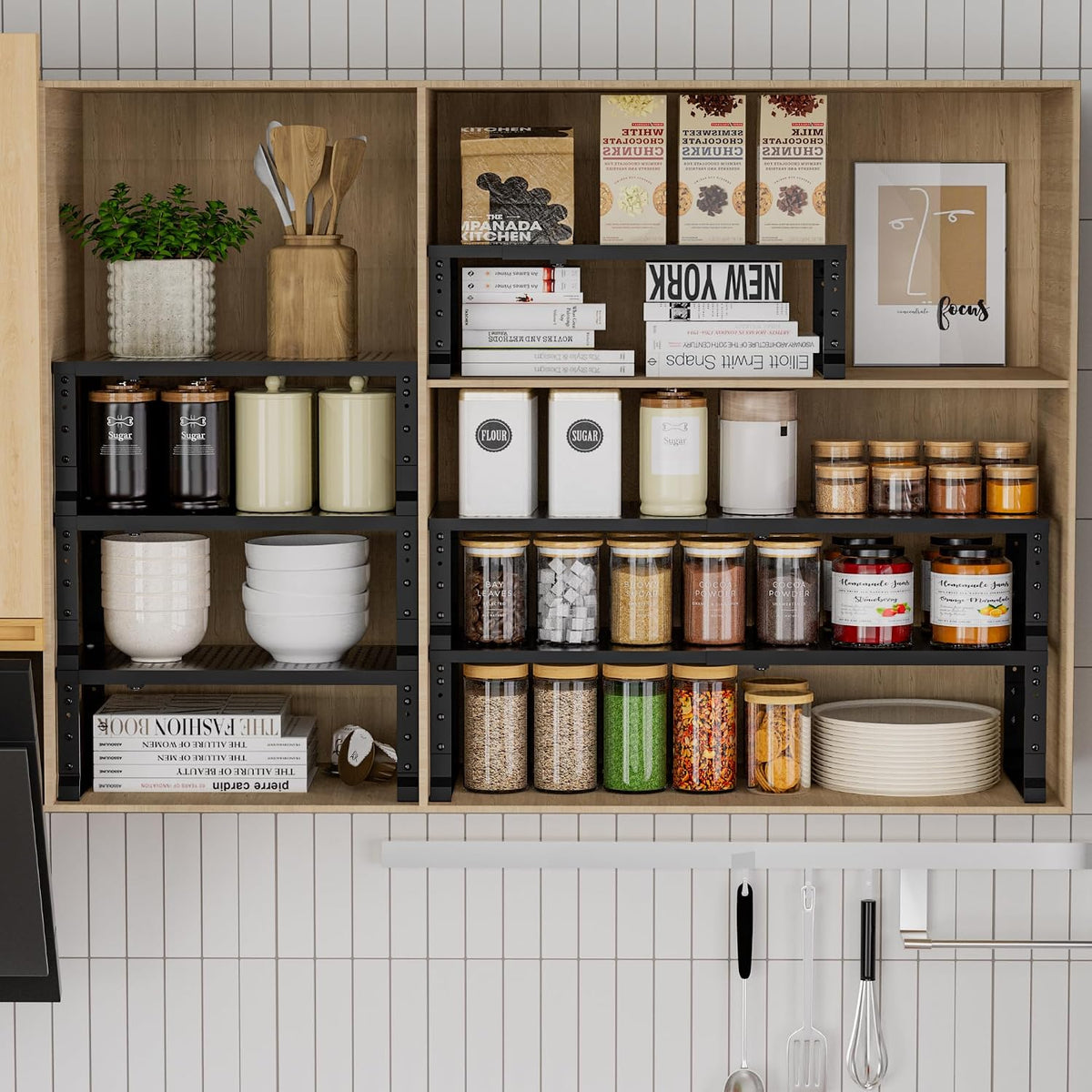 Metal Stackable Expandable Storage Rack, Thickened Steel Adjustable Countertop Space Saving, Heavy-Duty Pantry Storage, Suitable for Kitchens, Cabinet, Sink, Bathrooms, Workshops or Offices