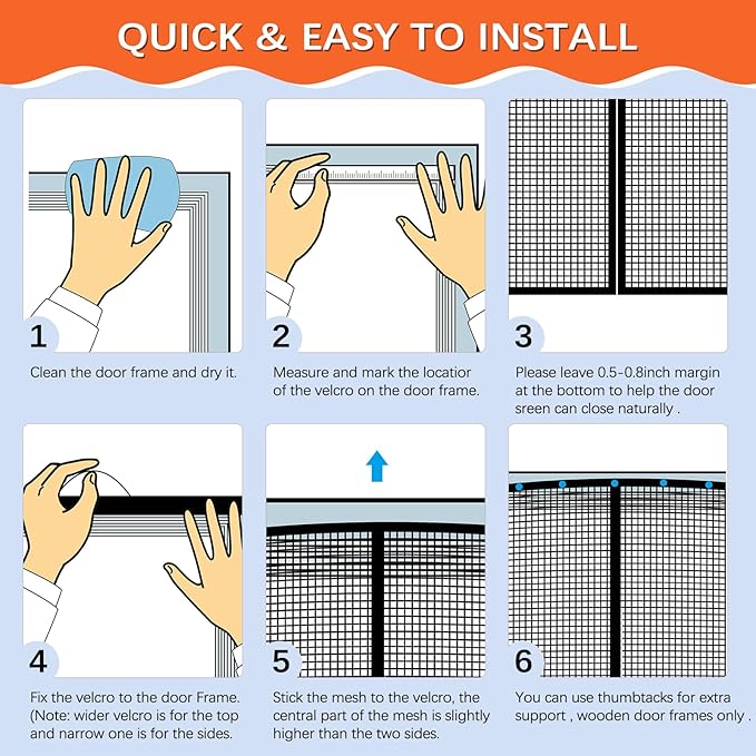 Fiberglass Magnetic Screen Door Fit Door Size 36 x 80 in- Heavy Duty Fiberglass Screen Door Mesh for Interior Door, Patio and Sliding Doors - Door Screen Magnetic Closure Let Fresh Air in