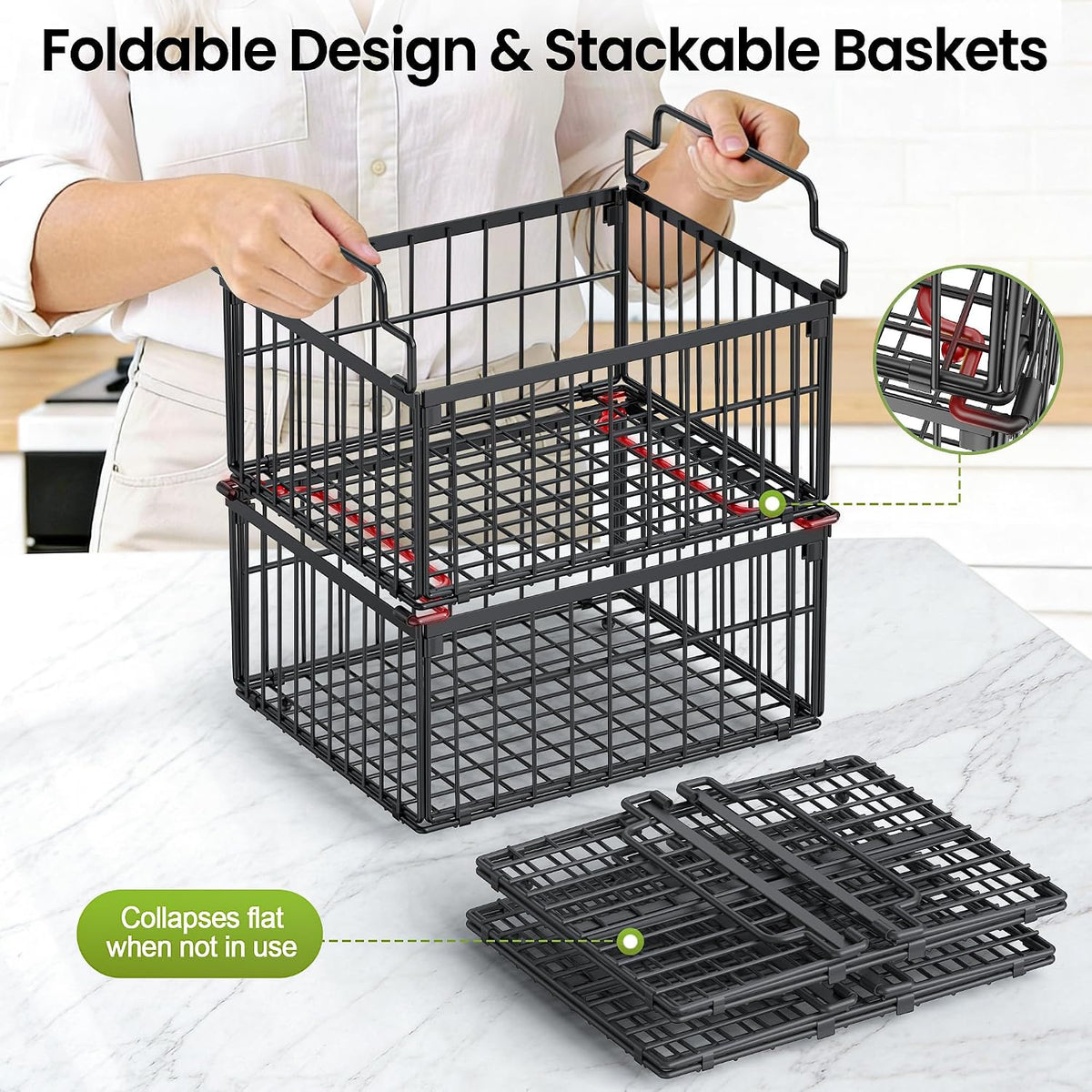Freezer Organizer Bins, 3 Pack Enlarged Baskets for 5-9 Cu.FT Deep Freezer