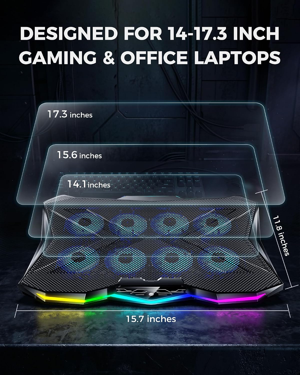 AICHESON RGB Laptop Cooling Pad 8 Fans for 15.6-17.3 Inch PC Notebooks