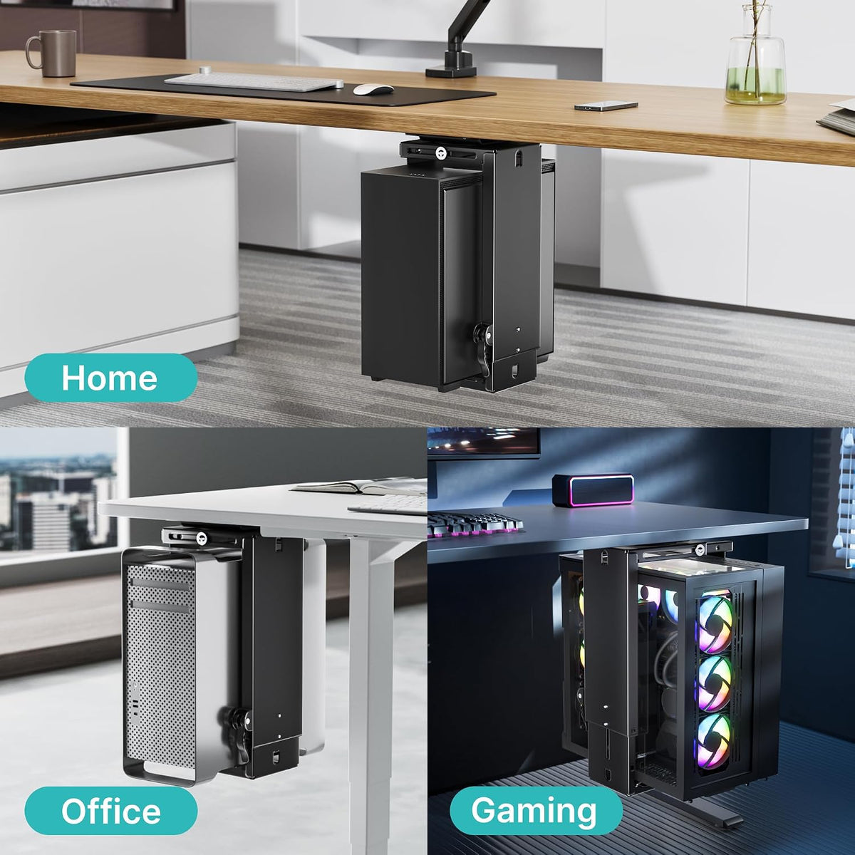 PEGZONE Under Desk PC Mount Adjustable 3.5-8" Computer Tower Holder