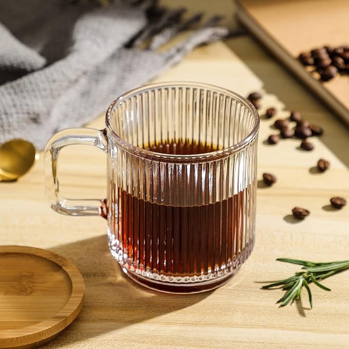 Lysenn Clear Glass Mug with Lid, Premium Glass Coffee Mug, 12 oz Tea Cup |