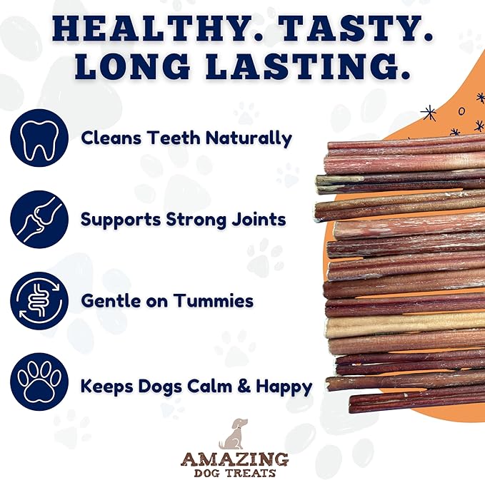 Amazing Dog Treats - Bully Sticks for Small Dogs (12 Inch Small- 30 Count) - Premium Thin Junior Bully Sticks for Dogs