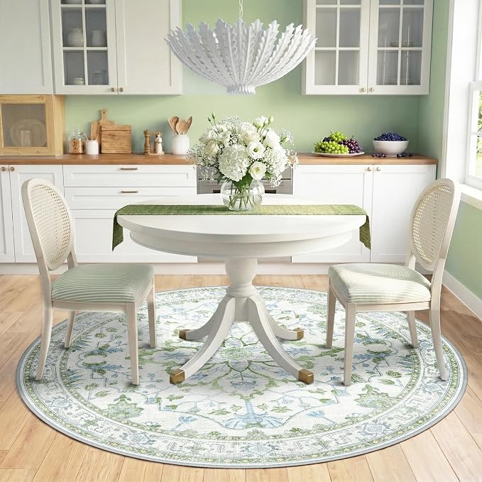 RELEANY Area Rugs Round 6ft Washable Non-Slip, Floral Vintage Distress