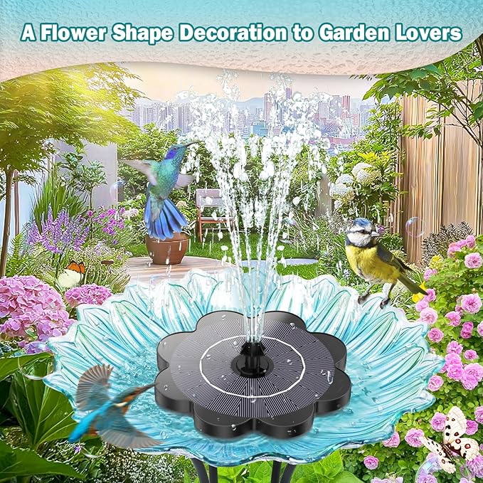Yzert Solar Fountain Flower Shape-No Battery, Glass 3.5W Solar Water Fountain with 7 Nozzles & 4 Fixer Rods,Solar Fountain Pump for Bird Bath, Outdoor, Pool, Garden, Pond & Flower Pot