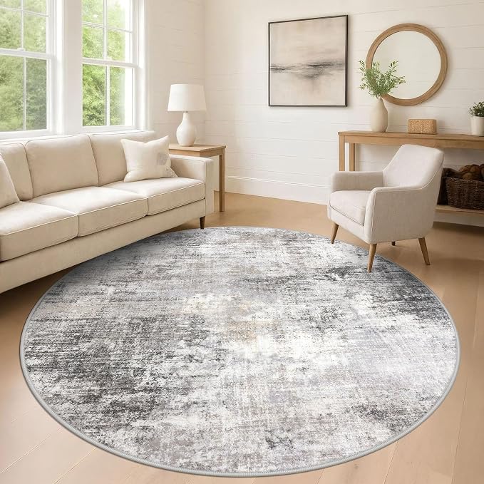 IOHOUZE Abstract Round Area Rug 8 Ft Washable Circle Rugs Large Round Rug Non