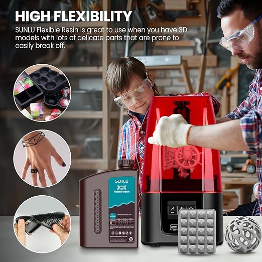 SUNLU Flexible 3D Printer Resin, 66A 3D Printing Resin