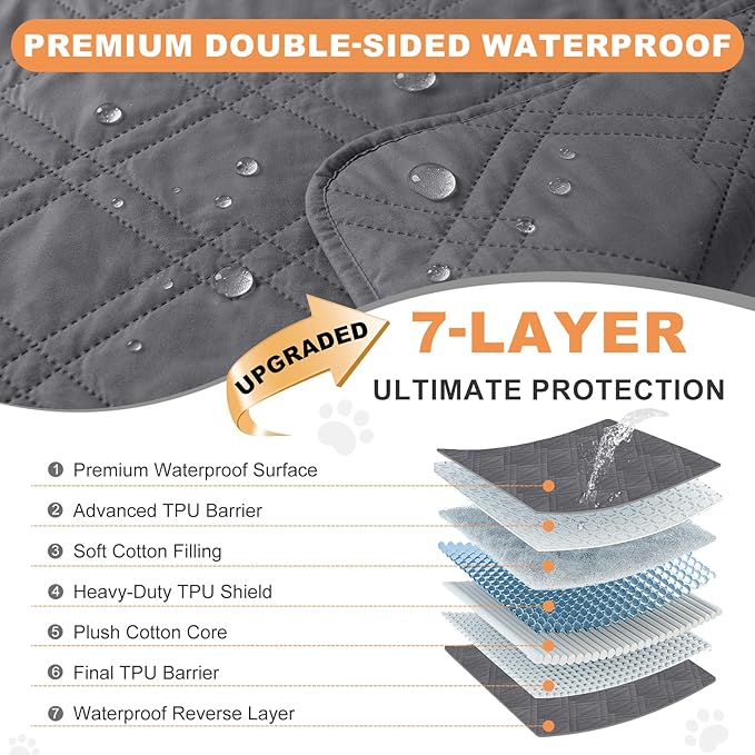 100% Waterproof Dog Couch Protector, Triple-Layer Waterproof Dog Bed Cover Pet Blanket Reversible 2-Tone Sofa Shield, Non-Slip Furniture Guard for Pets(30×30 Inch, Gray+Gray)