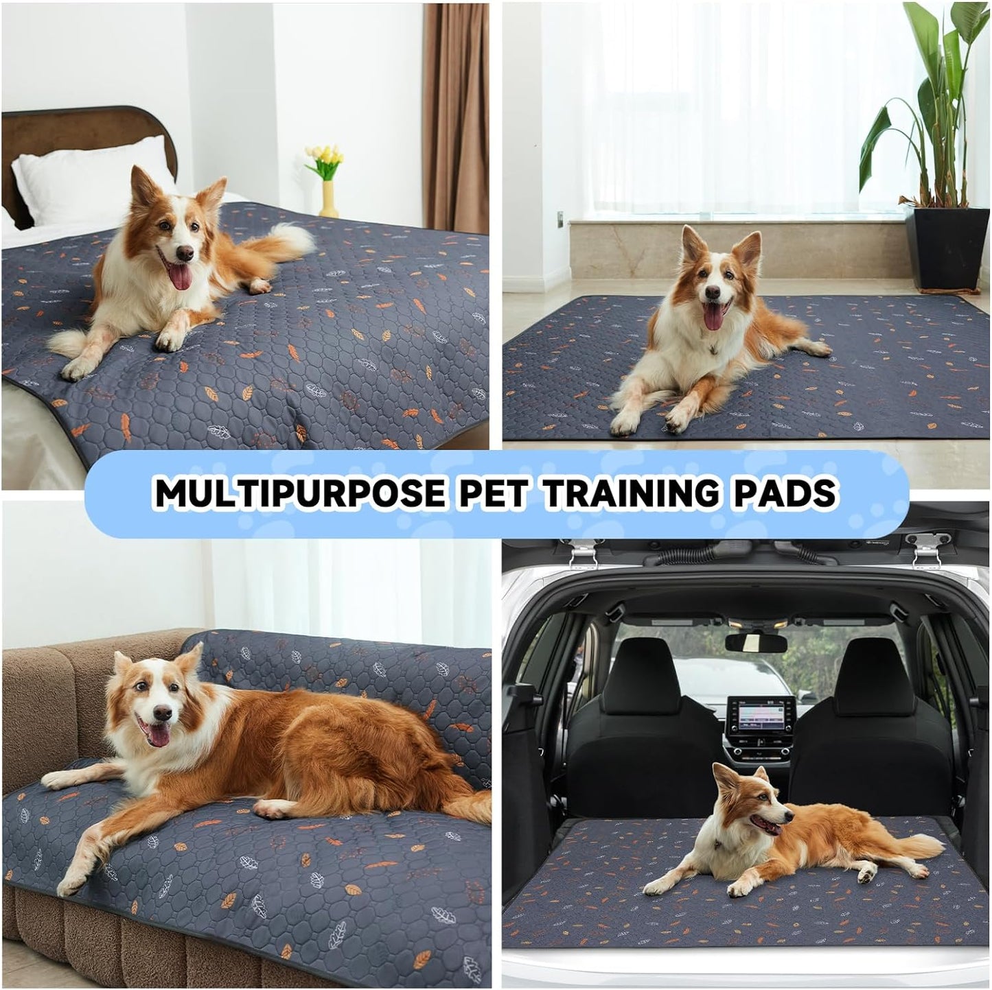 Sunheir Washable Pee Pads for Dogs 4-Pack Reusable Puppy Pads Pet Training Pads, Waterproof Dog Pee Pads for Crate, Whelping Pad, Non-Slip Protects Against Urine Leakage (Leaves - Deep Grey, 18x24)