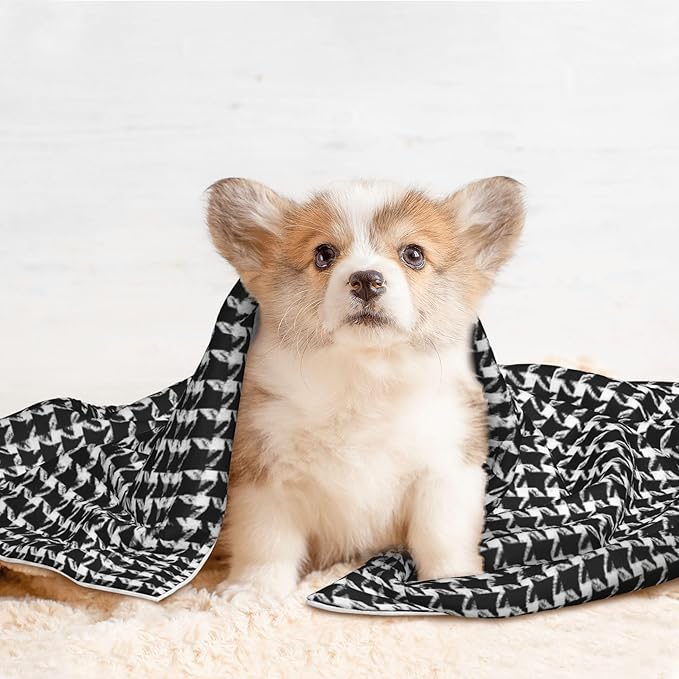 Waterproof Dog Blanket Soft Pet Blanket for Puppy Cat, Fleece Cat Throw Blankets for Furniture Bed Couch Sofa Reversible - Houndstooth Black and White