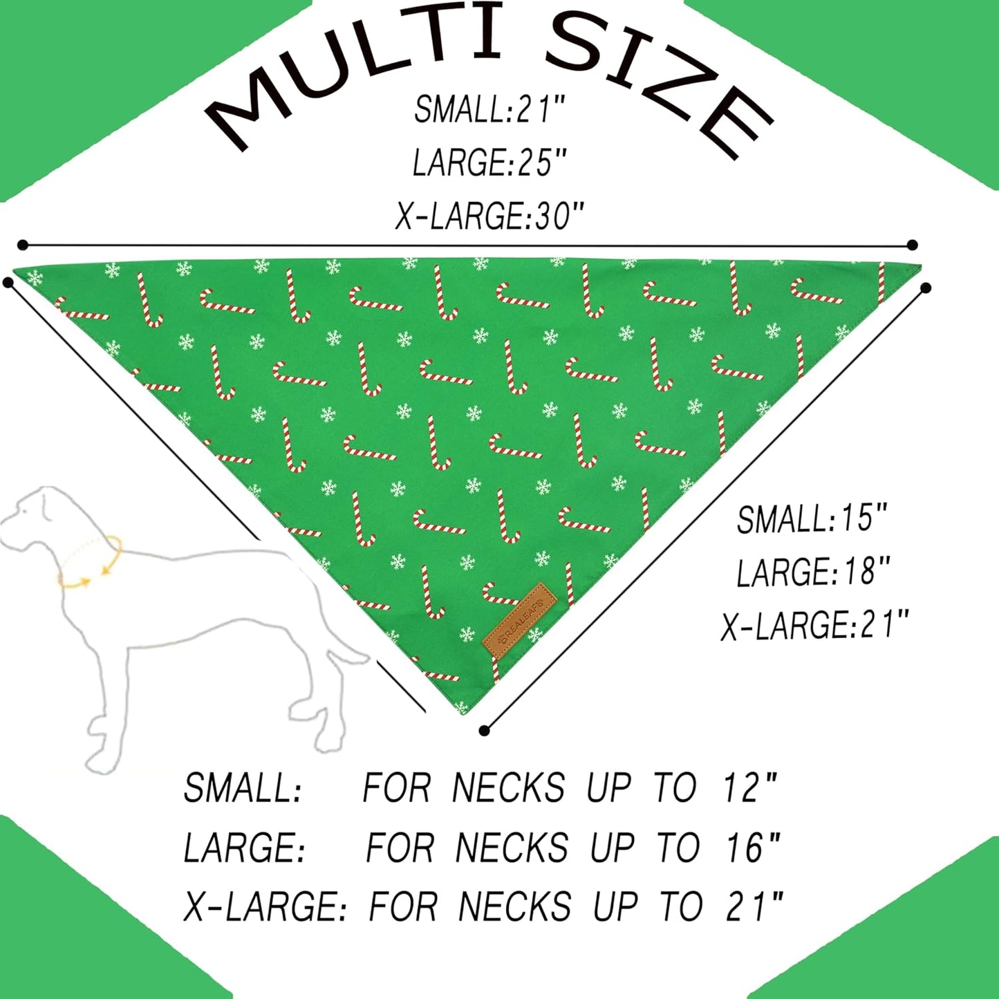Realeaf Christmas Dog Bandanas 2 Pack, Reversible Red Green Xmas Dog Scarf for Boy and Girl, Premium Durable Fabric, Holiday Bandana for Small Medium Large and Extra Large Dogs (X-Large)