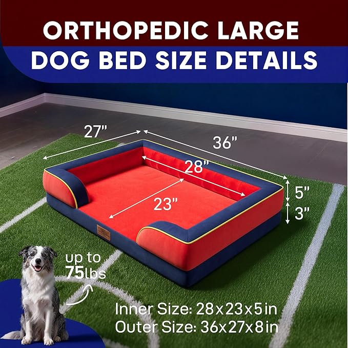 Comfort Expression Orthopedic Dog Bed for Large Dogs 36x27 Inch, Waterproof Egg Crate Foam Large Pet Bed with Removable Bolsters, Dog Couch with Washable Cover & Non-Slip Bottom, Kansas
