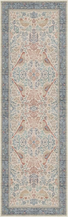 Hazo Haus Natural Red Blue 2'6"x8' Hallway Runner Rug, Boho Kitchen Floor Mat