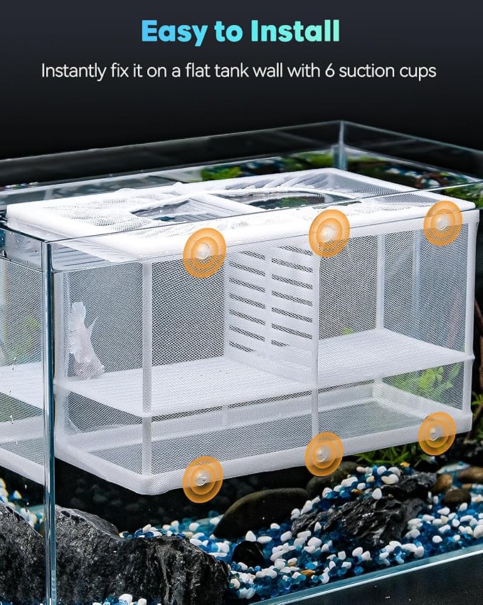 Pawfly Fish Tank Breeder Net Aquarium Fish Breeder Box with Nylon Mesh & Suction Cups, Fish Separation Net Large Isolation Box, Fish Fry Hatchery Incubator Hatching Box for Baby Fish Shrimp Betta
