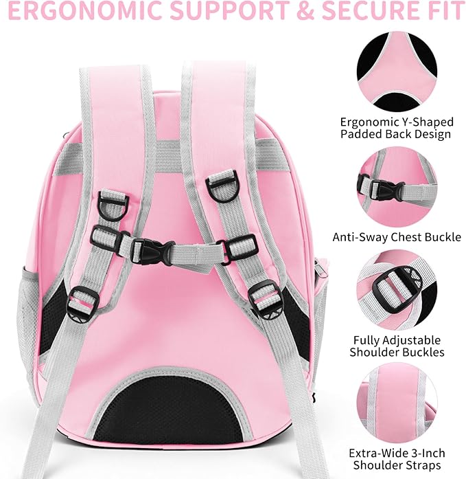 Cat Backpack Carrier, Back Expandable Pet Backpack with Bubble Window, Airline Approved Pet Travel Bag for Small/Medium Cats & Puppies, Hiking, Camping, Outdoor Use (Pink)