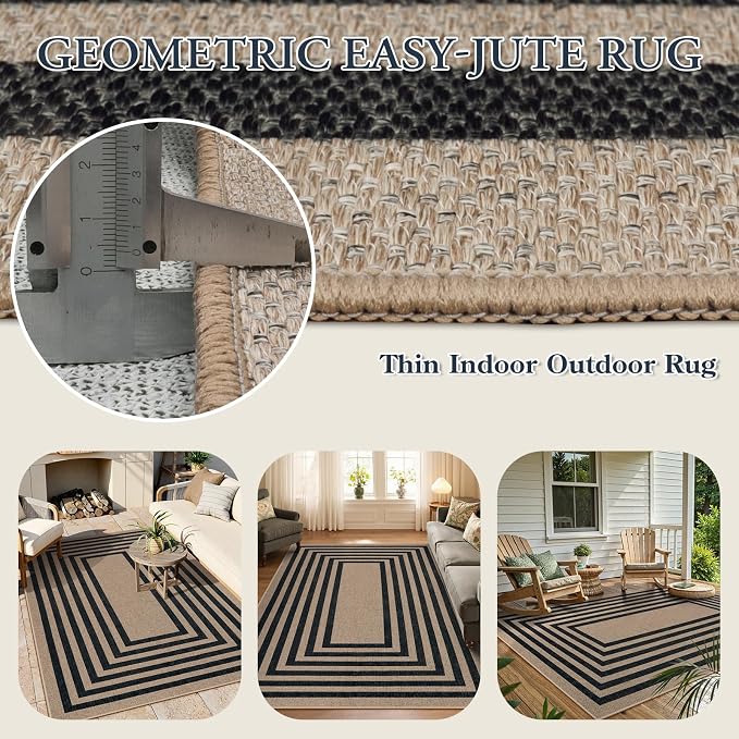 Lahome Enfys Modern Geometric Easy Jute Dining Room Rug, 5x7 Modern Rugs