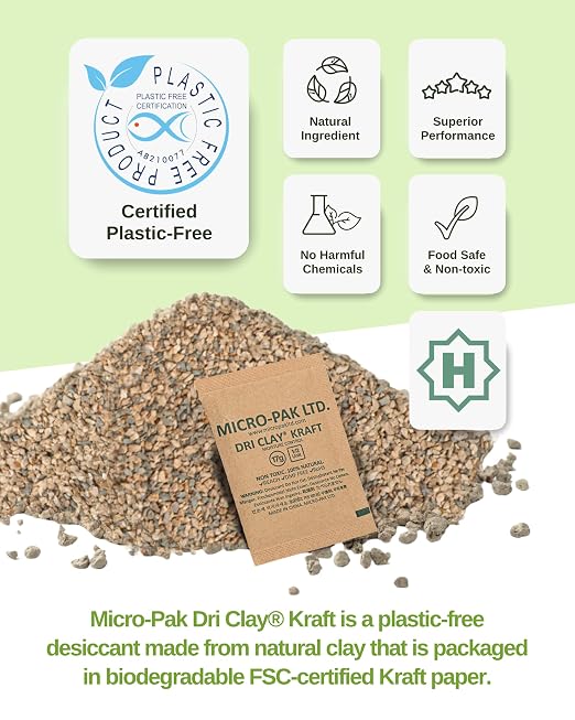Micro-Pak Dri Clay Kraft, Highest Moisture Absorption Desiccant Packs, Silica