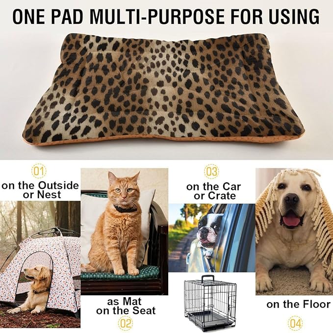 Vintage Leopard Print Dog Bed Mat Dog Crate Pad Pet Mats Cat Beds with Non-Slip Bottom Washable Soft Fluffy Kennel Beds Floor Dog Mat for Small, Medium, Large Dogs