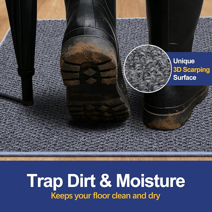 Dirt Trapping Door Mat 24x36, 3D Scarping Surface Doormat