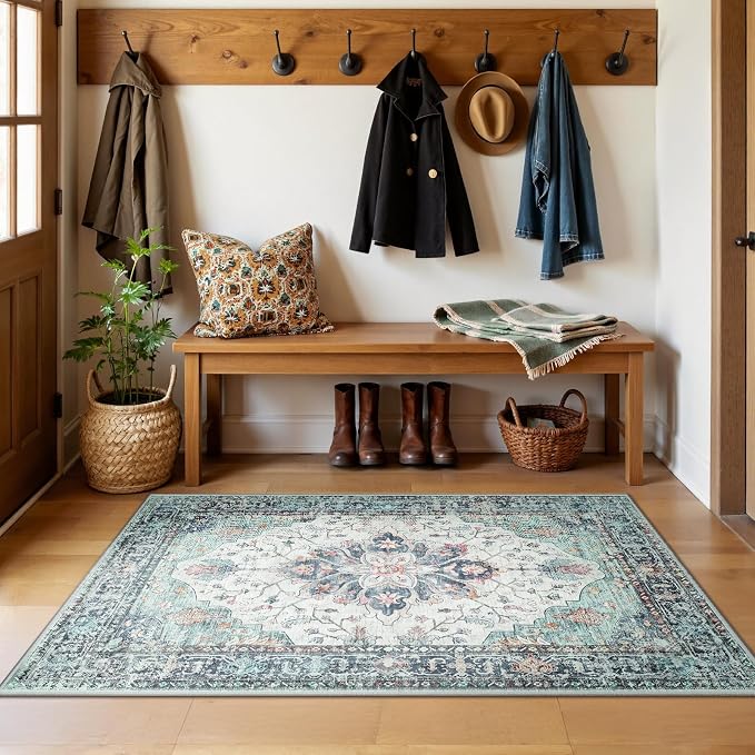 RELEANY Area Rugs 3'x5' Washable Non-Slip, Floral Vintage Distress Medallion
