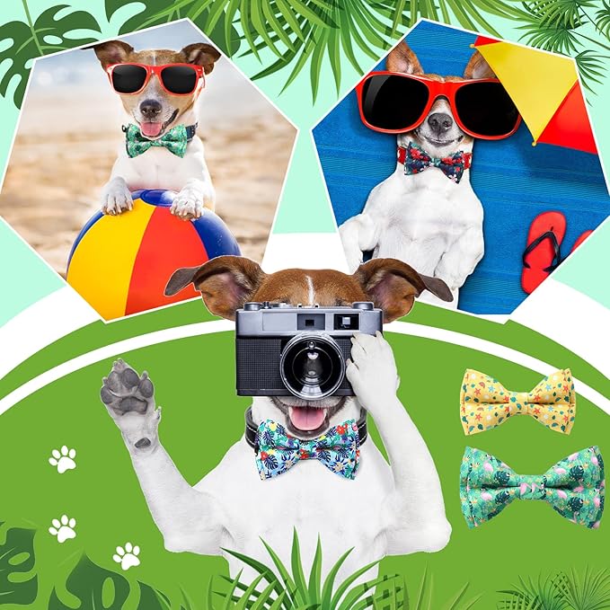 Hillban 50 Pcs Summer Collar Bow Ties for Dogs Hawaiian Dogs Collar Accessories for Pets Bow Ties Attachment with Elastic Bands Detachable Charms for Doggie Summer Hawaiian Costume