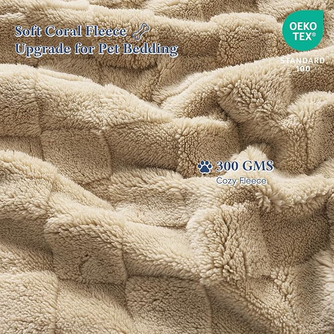 David's Home Large Dog Blankets Washable Pet Bed Cover, Soft Fluffy Fuzzy Cat Puppy Blanket with Premium 300GSM Fleece for Pet Kitten Doggy, Pale Khaki, 50x60IN