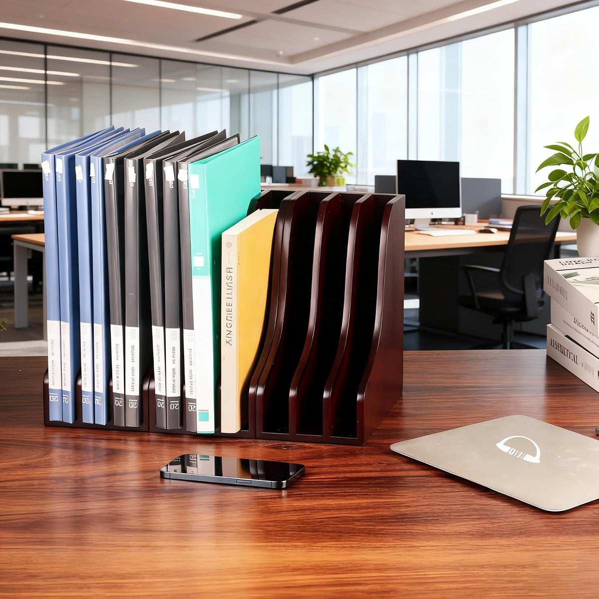 Solid Wood Vertical File Organizer, No Assembly Desk Mail Document Holder