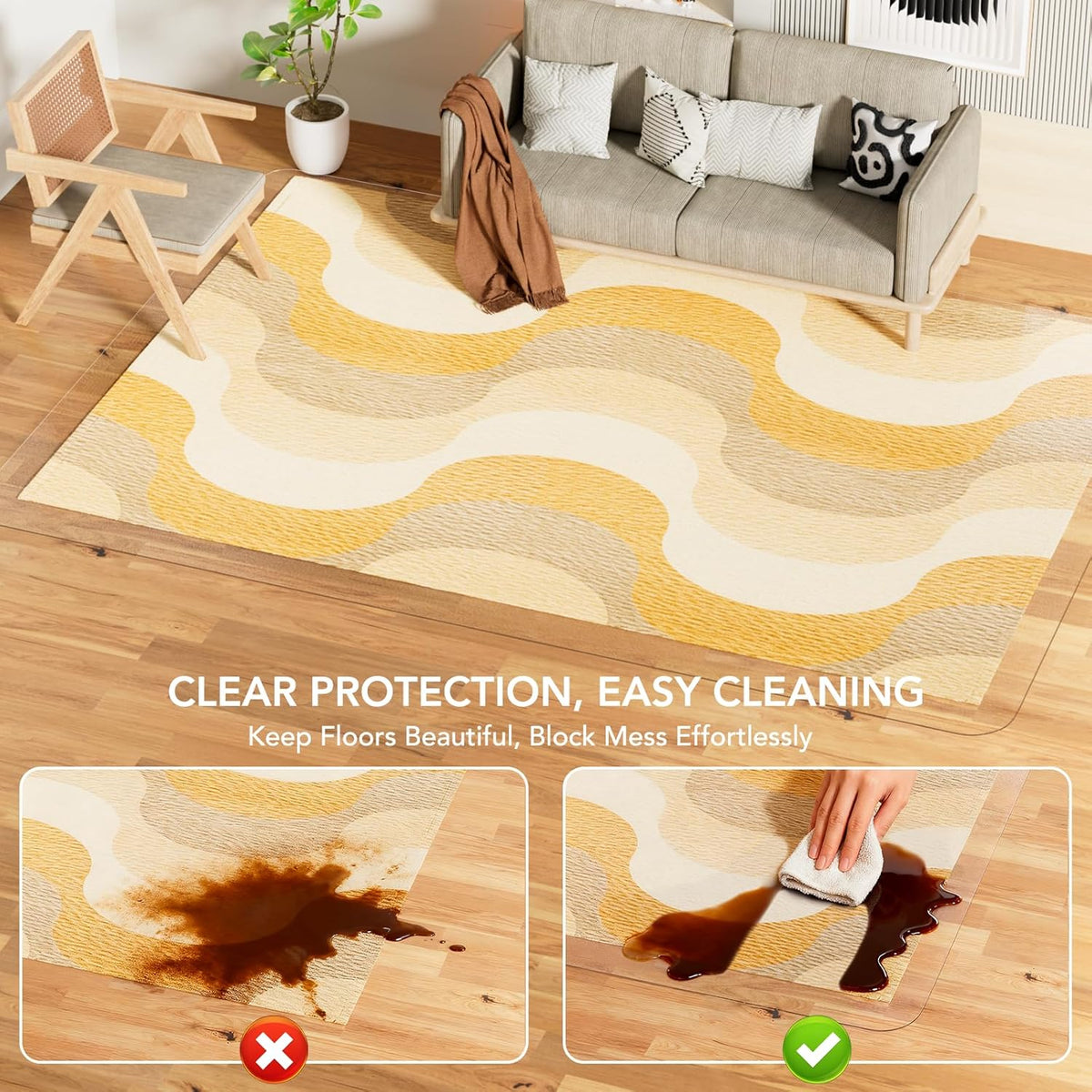 Clear Floor Mat 5'x8' for Under Dining Table – Plastic Waterproof Non Slip