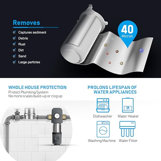 Frizzlife 40 & 100 Micron Spin Down Sediment Water Filter