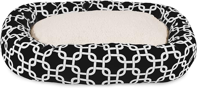 Majestic Pet 40 Inch Links Sherpa Calming Dog Bed Washable – Cozy Soft Round Dog Bed with Spine for Head Support - Fluffy Donut Dog Bed 40x29x9 (inch) – Round Pet Bed Large - BLACK
