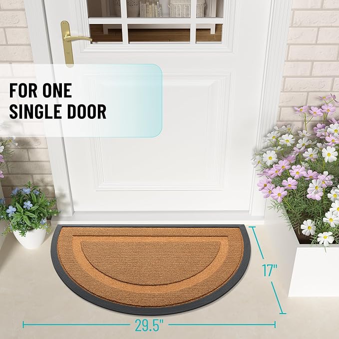 OLANLY Half Circle Door Mat Indoor Outdoor Entrance Welcome, Waterproof