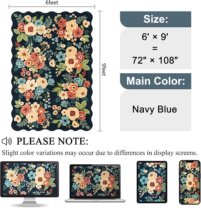 DUKINO 6x9 Area Rug, Floral Washable Rugs