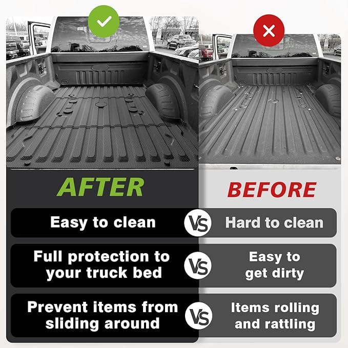 TripleAliners Truck Bed Mat Compatible with 2017-2024 2025 2026 Ford Super Duty F250/F350/F450 Accessories 6.8FT Vehicle Bed Perfectly Flush All Weather Protection TPE Heavy Duty Pickup Cargo Mat