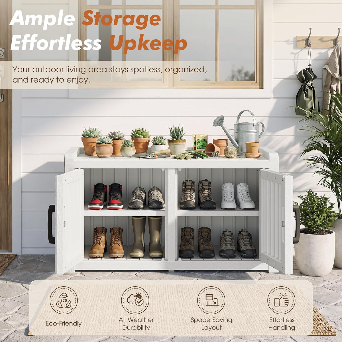 KAMABOKO Outdoor Shoe Storage Cabinet, White