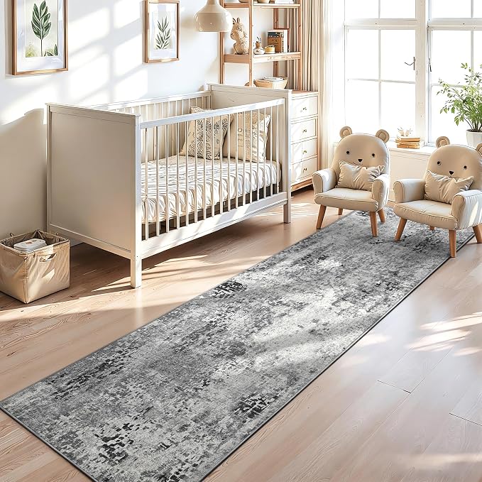 2x12 Grey Rug Runners for Hallways Kitchen Runner Rug Non Slip Washable Black