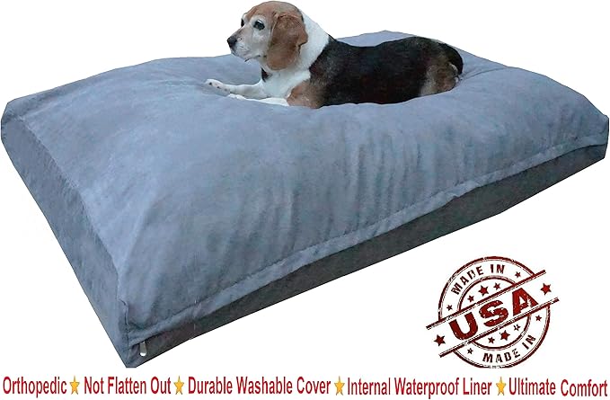 Dogbed4less Memory Foam Dog Bed for Medium Large Dogs with Orthopedic Comfort, Waterproof Liner and Grey Washable Pet Bed Cover 40X35 Pillow