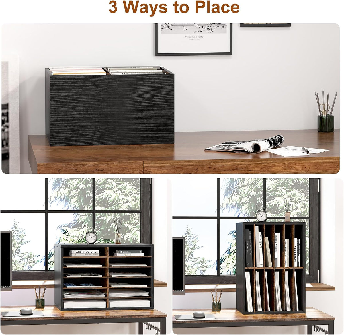 Alpeir Classroom Mailbox 12 Slots with Removable Shelves, Black/Rustic