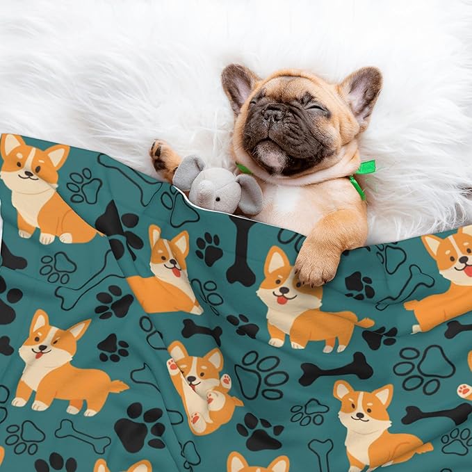 Corgi Dog Blanket for Pet - Yellow Puppy Throw Blanket 40x30 Blue Black Blankets for Puppy Dogs Cats