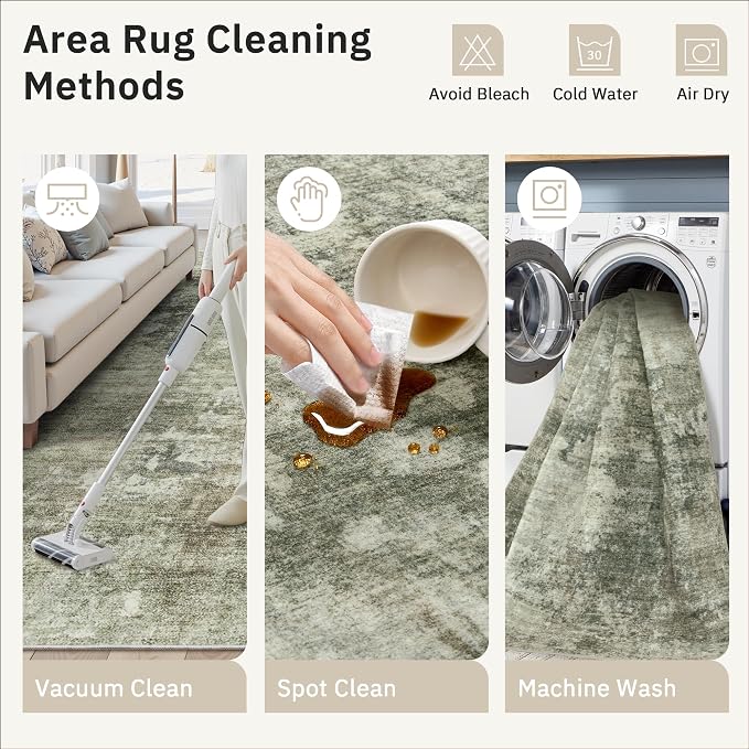 Soalmost Area Rug 6x9 Abstract Living Room Washable Rugs Green Black Non Slip