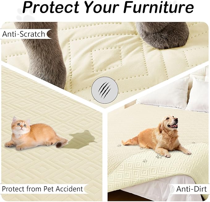 hyha Waterproof Dog Blanket, Soft Dog Bed Cover Pet Blankets, Waterproof Sofa Couch Cover for Dogs Washable, Reversible Pet Couch Covers for Sofa Furniture (30x53 Inch, Beige/Beige)