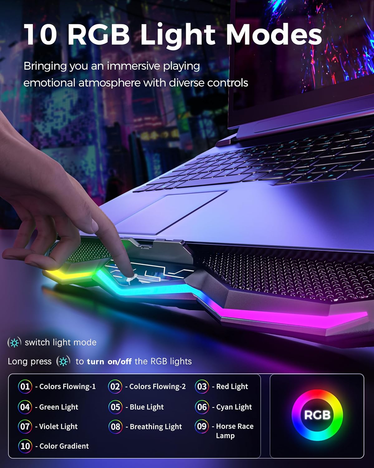 AICHESON RGB Laptop Cooling Pad 8 Fans for 15.6-17.3 Inch PC Notebooks